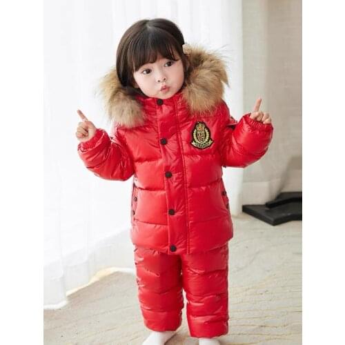 Winter Clothing Set for Girls Flowers Down Coat +Overalls Suits Warm Windproof Snowsuit Toddler Children Ski Suit Sintepon T02