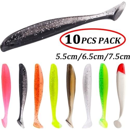 10pcs/lot Silicone Shiner Soft T Tail Fishing Lures Larvae Bait Artificial Worm Lure Wobblers Sinking Swimbait Fishing Tackle