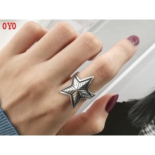 100%S925 sterling silver stars Retro European and American style big five-pointed star open ring free shipping