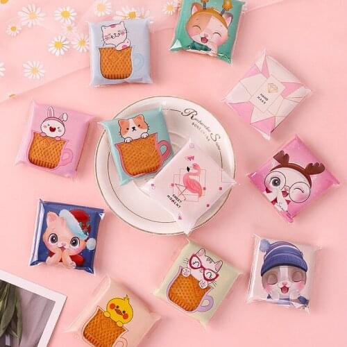 100pcs Cute Cat Unicorn Flamingo Plastic Self Adhesive Cookie Packaging Bag Baby Kids Party Candy Gift Decoration Bags