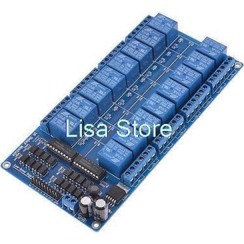 16-Channel 12V Relay Module Board w LM2576 Power + Optocoupler Protection Blue