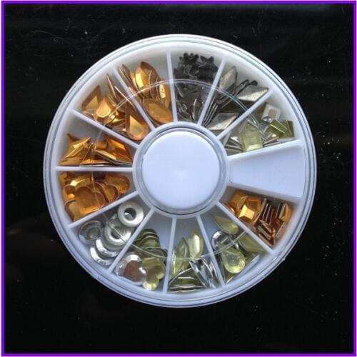 1X Wheel Nail Art Rhinestones Decoration 3D 12 Design Mix Color Diamond Round Star Nail Studs AA007