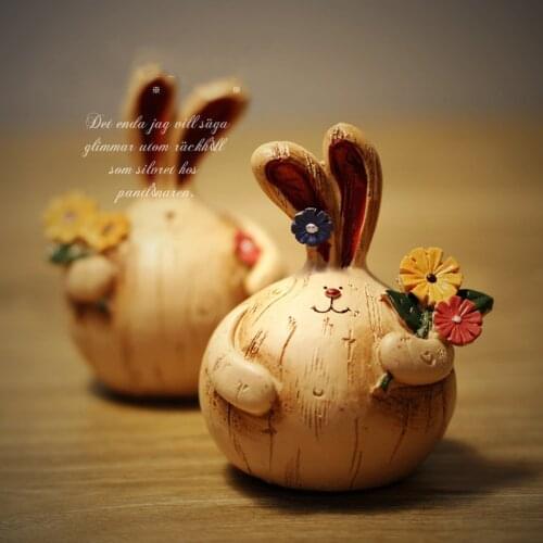 2 Piece Cute Rabbit China Korean Model Statue Figurine Crafts Figure Ornament Miniatures Fashion Home Room Decoration