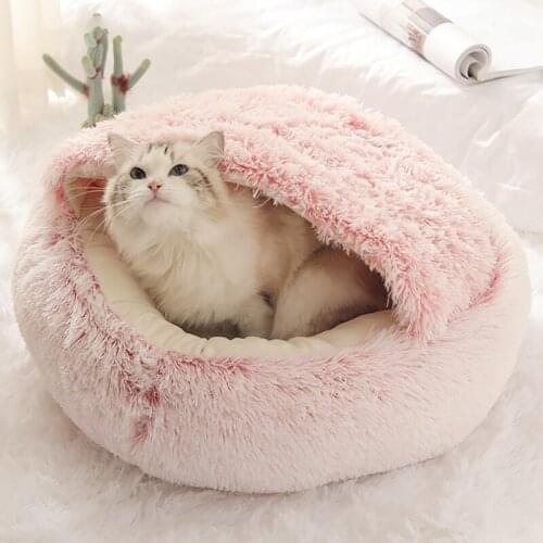 Plush Warm Pet Cat Bed Dog Bed 2 In 1 Winter Pet Removable and Washable Soft Sofa Round Pet Cat Bed and House Cat Accessorie