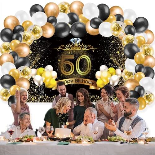 50th Happy Birthday Background Cloth With Balloon Garland Arch Kit 12 Inch Confetti Latex Balloon For 50 Years Anniversary Decor