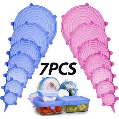 7 Pcs Super Large Food Silicone Cover Cap Universal Silicone Lids For Cookware Bowl Reusable Stretch Lids Kitchen Accessories