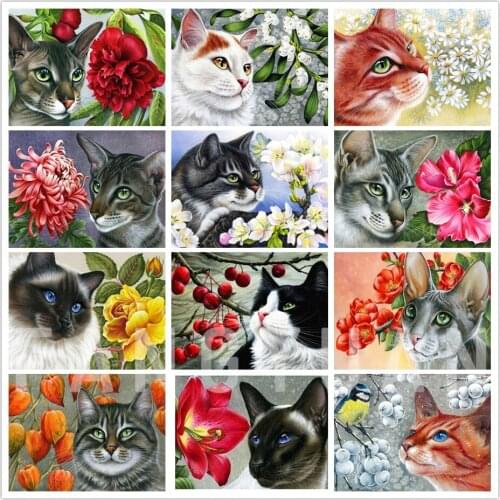 Animals with Flowers Diamond Painting Cat Dog 5D Diy Full Square Diamond Embroidery Pet Cross Stitch Mosaic Home Decorations