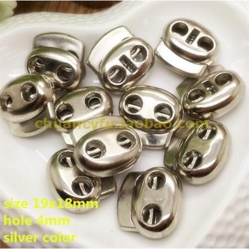 Free Shipping 30 pcs/lot Silver color ABS 2 holes cord lock spring string stopper cord stopper garment bag wallet accessory