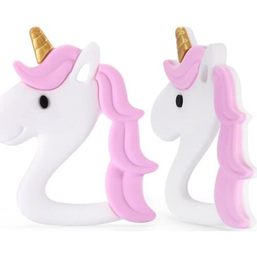 Chenkai 5PCS Silicone Unicorn Teether Baby Cartoon Cute Teether For DIY Baby Nursing Chewing Teether Chain Pendant Necklace Toy