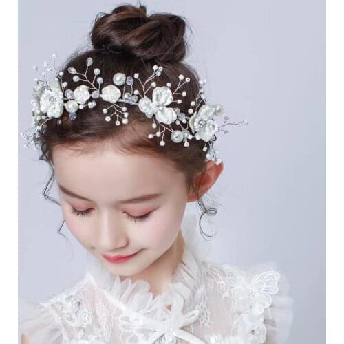 Childrens Hair Accessories Hairpin Girls Dress Headband Tiara Princess Pearl Garland Flower Childhood Day Tiara Girl Headband