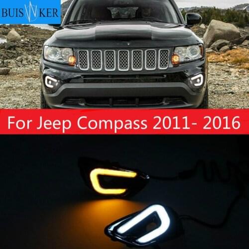 1pair For Jeep Compass 2011- 2016 LED DRL Daytime Running Light Daylight yellow turn Signal lamp car-Styling lights