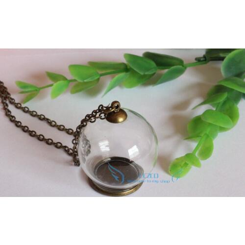 30x20m round glass globe & antique bronze base & cap set glass globe necklace set