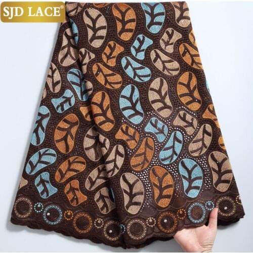 SJD LACE Colorful Embroidery African Lace Fabric With Stones High Quality Swiss Voile Lace In Switzerland For Wedding DressA2279