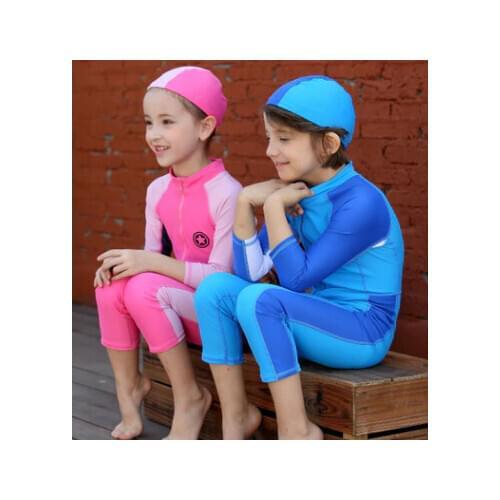 Swimsuits for boy and girl one-piece Patchwork childrens Surfing swimsuit plus Sizes with long sleeves bath Swimsuit