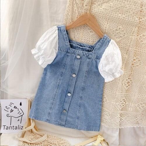2021 Summer Girls Casual Puffy Sleeve Jeans Dress