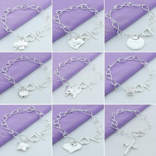 New Simple Cuff Bracelets 925 Sterling Silver Cute Star Heart Charm Bracelet for Women Men