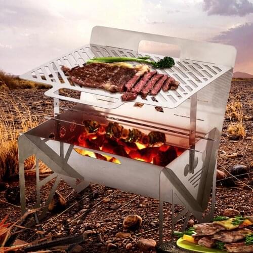 2021 1 Set Easy to Install Reusable Barbecue Stove Foldable Portable Stainless Steel Charcoal Barbecue Grill Camping Cookware