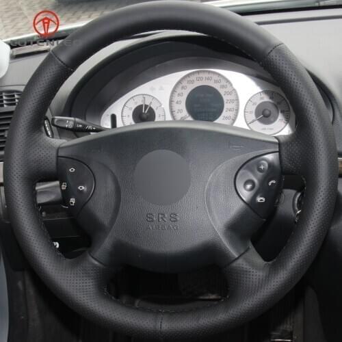 LQTENLEO Black Genuine Leather DIY Hand-stitched Car Steering Wheel Cover for Mercedes-Benz W210 E240 E63 E320 E280 2002-2005