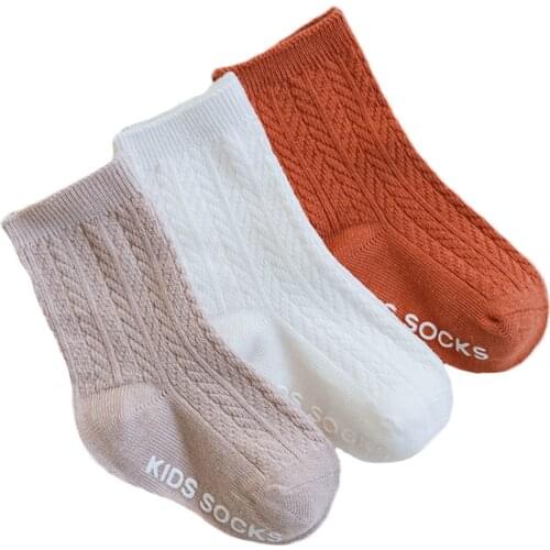 3 Pairs Solid Cotton Ribbed Baby Socks Infant Toddler Non-Slip Infant Toddler Autumn Winter Socks 1-5 Years