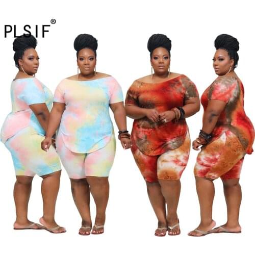 2020 new fashion beach tie-dye short sleeve top and hot short 2 pieces set casual lady fashion tracksuits