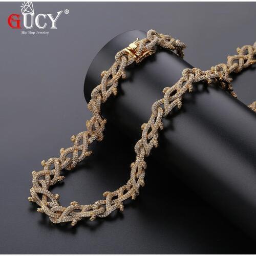 GUCY New Hip Hop Thorn Cuban Chain Necklace Micro Pave CZ Stones All Iced Out Available Necklaces for Men Gifts