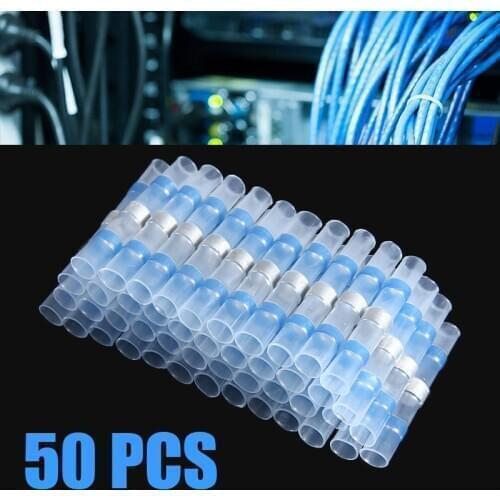 New 50pcs 14-16AWWG Blue Heat Shrink Solder Seal Wire Sleeve Butt Splice Connectors Waterproof Insulated Butt Splices