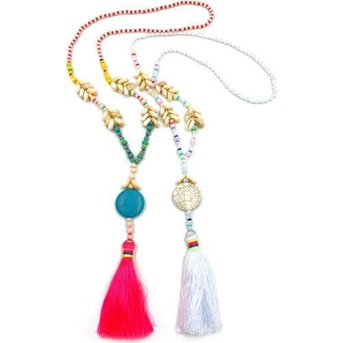 New Tassel pendants Necklace Wood Bead Howlite Stone Nugget Round Disc Pendant Necklace Bohemian Jewelry