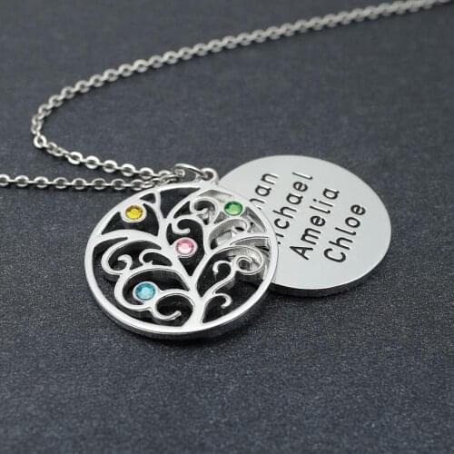 Personalized Family Tree Necklace with Birthstone Custom Family Name Necklace Mothers Day Gift Grandmother Gift Mom Gift