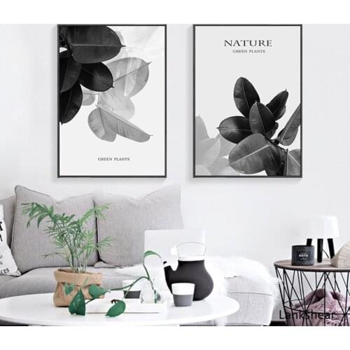 Print Nordic Poster Modern Canvas Wall Black And White Painting Small Fresh Leaves For Bedroom Living Room Home Decoration