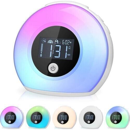 Bedside Lamp W/ Bluetooth Speaker Dimmable 5 Color Alarm Clock/Wireless Speaker Night Light Wake Up Lights For Kids Bedroom