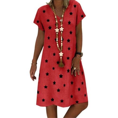 Star Print V Neck Short Sleeve Loose Dress Women Casual Summer Streetwear Oversized Beach Party Simplicity Ladies Dresses