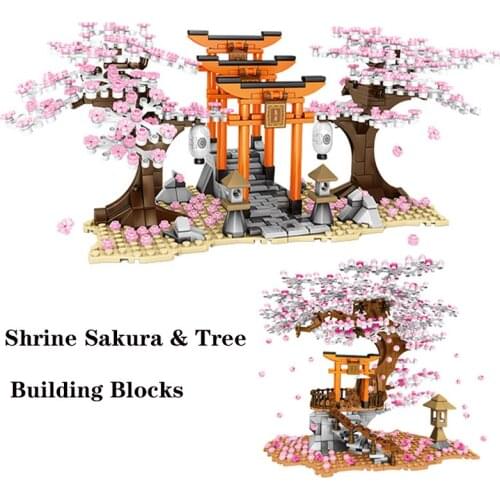 SEMBO Christmas Building Blocks Classic City Street View Sakura Shrine House Bricks Friends Technical Tree Toys For Children