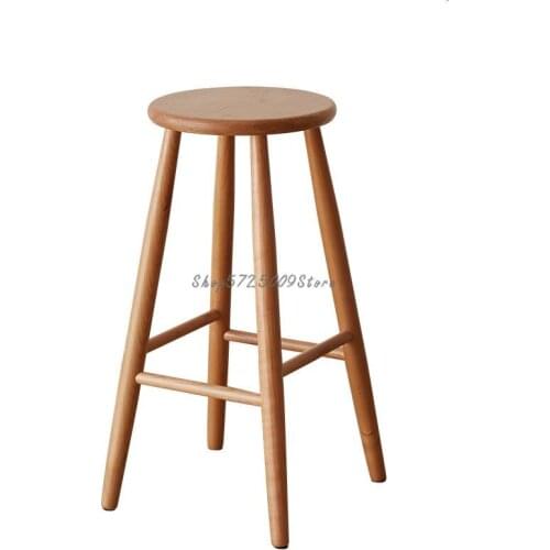 Nordic Solid Wood Family Bar Stool Cherry Wood Modern Simple Bar Chair Japanese Coffee Shop High Footed Stool