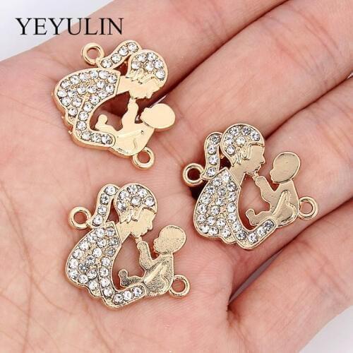 10 Pcs Alloy Crystal Connectors Bracelet Charm Gold Women Hold Baby Shape Jewelry Accessories For Making Drop Necklace