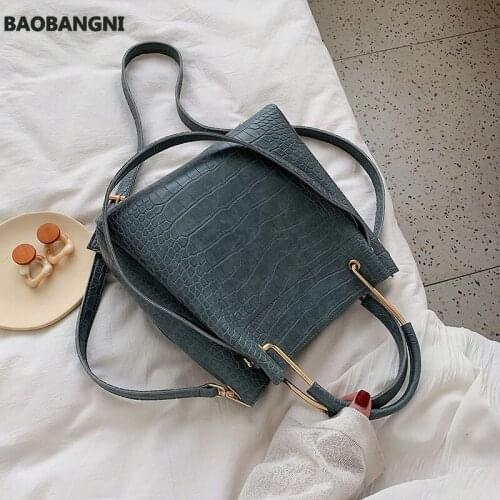 Stone Pattern PU Leather Bucket Bags For Women Small Shoulder Simple Bag Lady Fashion Handbags Luxury Totes