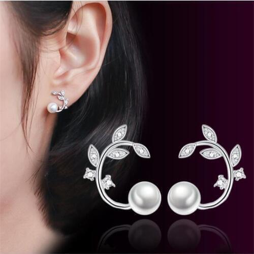 TJP Charm Leaf Pearl Women Stud Earrings Jewelry Girl Fashion 925 Sterling Silver Earrings For Women Party Accessories Lovers