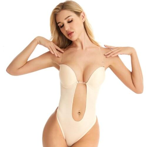 WJ21321 Women Sexy Full Bodyshaper Bra Women V Bra Shapewear Backless Invisible Push Up Bodysuit