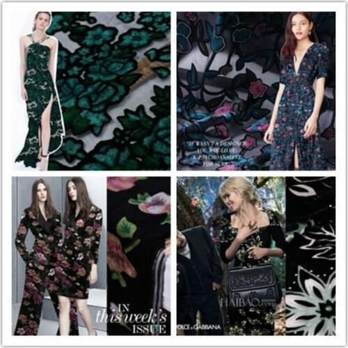 Green Peony Imported from Europe and America Real Velvet Fabric Etched-out Velvet Fabric Dress Long Skirt Cheongsam Silk Fabric