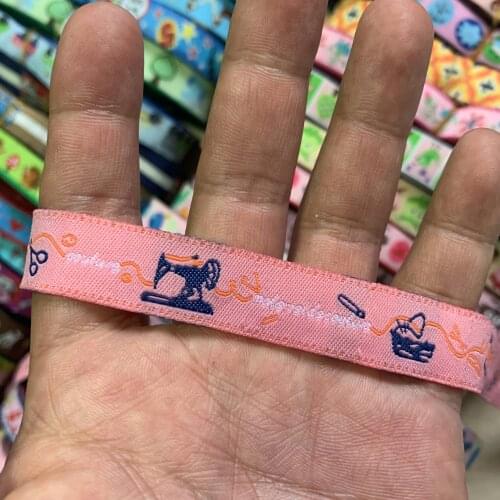 ZERZEEMOOY 5/8" 16 mm 5yards/lot Cartoon Polyester Woven Jacquard Ribbon Pink background Sewing tools KTZD19112505