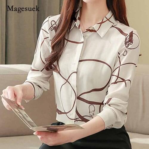 Autumn 2020 New Printed Silk Single-breasted Long Sleeve Womens Blouse Loose Base Large Size Shirt Women Shirt blusas 10726