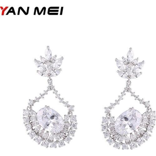 YAN MEI 2017 Women Jewelry Geometric Fancy Romantic Cubic Zirconia Dangle Earrings Fashion Gift GLE6685Y