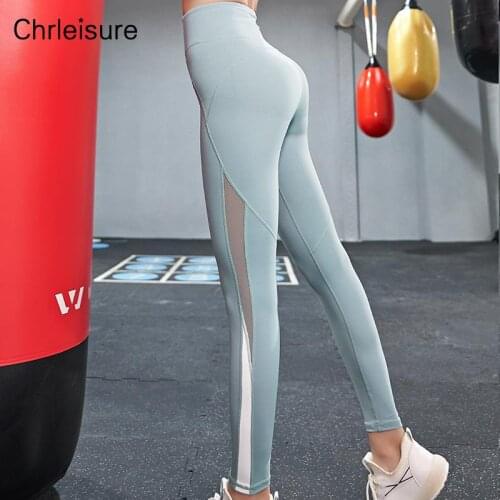 CHRLEISURE Women Leggings Sport High Waist Push Up Fitness Leggings Women Gym Mesh Breathable Patchwork Workout Sportswear Women