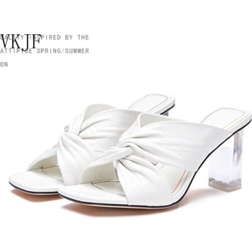 Female Summer New Fashion Open Toe Women Sandals High Chunky Heels Pumps Slippers Shoes Woman Cross Mules Slides Slippers Shoes