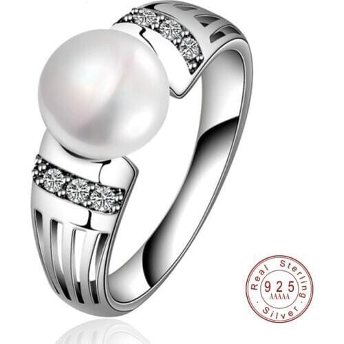 2019 Luxury Collection Silver Color Rings Big CZ & FreshWater Pearl Rings For Women Wedding Valentines Day Jewelry Gift