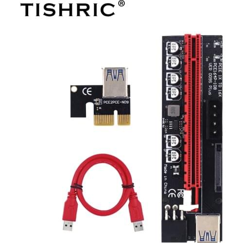 TISHRIC Pcie Riser 009s Plus Express 1X To 6X VER 009S Plus 6 Capacitors Cabo Riser Adapter Video Card For BTC Mining Miner