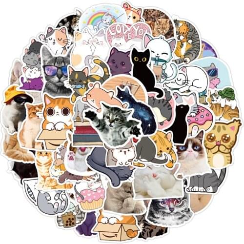 10/30/50PCS Kawaii Cat Kitty Cartoon Stickers Graffiti Decals Waterproof Motorcycle Luggage Guitar Skateboard Kid Gift Sticker