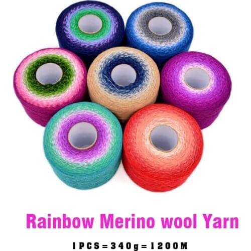 1200 Metres Merino Wool Knitting Yarn Crochet Hook Rainbow Gradient Dyed Handmade Woolen Thread Doll Craft Sweater Scarf Laine