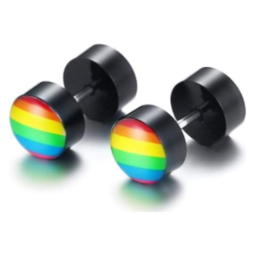 2021 LGBT Trendy And Western style Stainless Steel Round Dumbbell Rainbow Personalized Stud Earrings Suitable For Couples