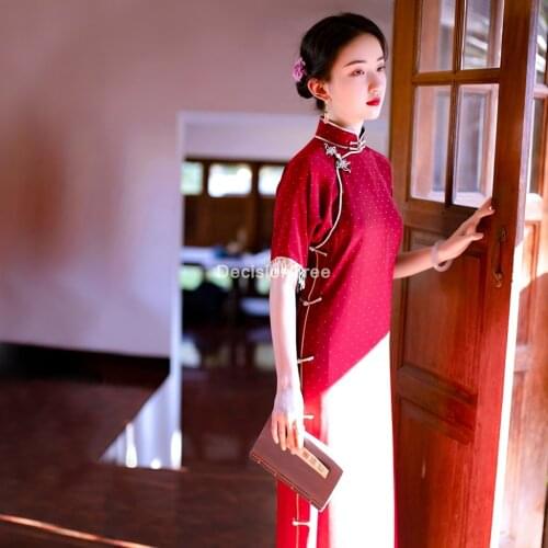 2021 oriental dress satin chinese traditional dress qipao for women vintage chinese vintage qipao dress party cheongsam dress
