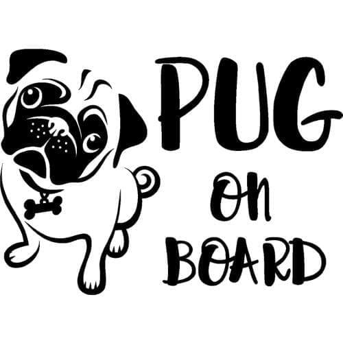 27x19cm Pug On Board Vinyl Car Decal Stickers Fun Bumper Sticker Gift Window Decorative Car Decoration T047